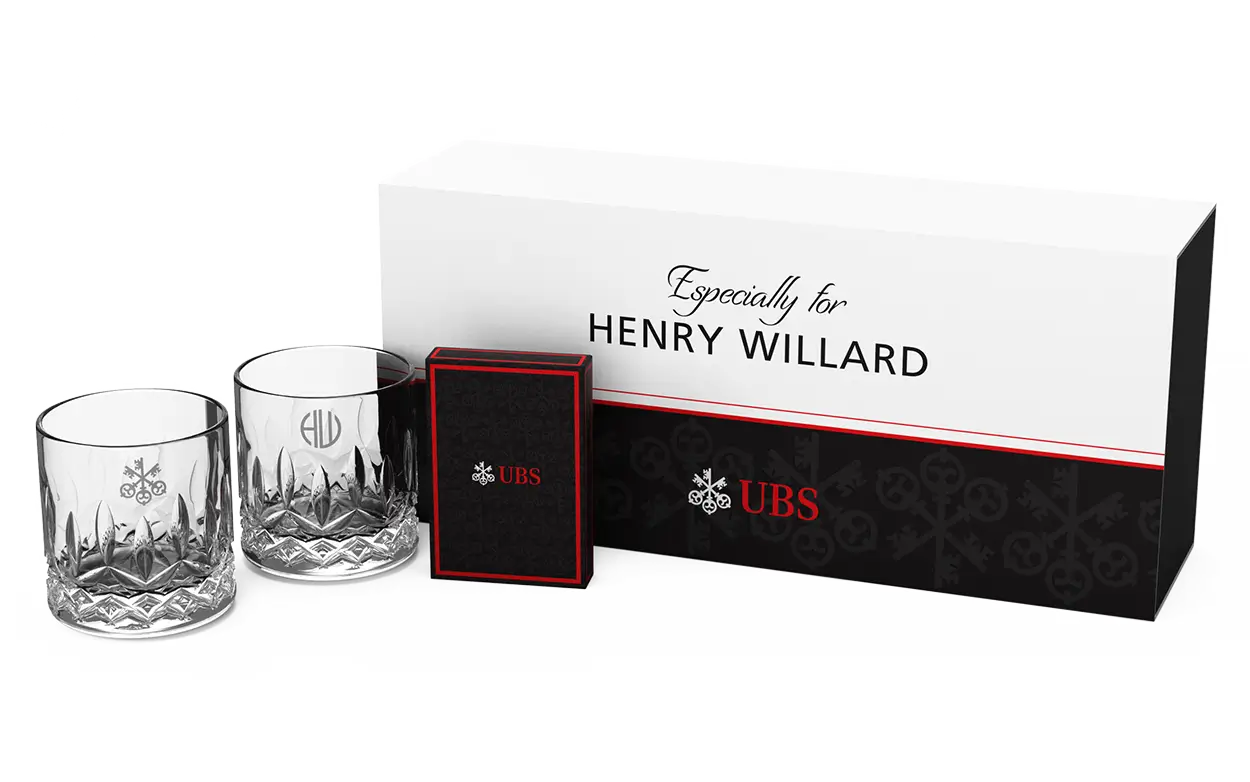 waterford crystal tumblers with custom designed playing cards