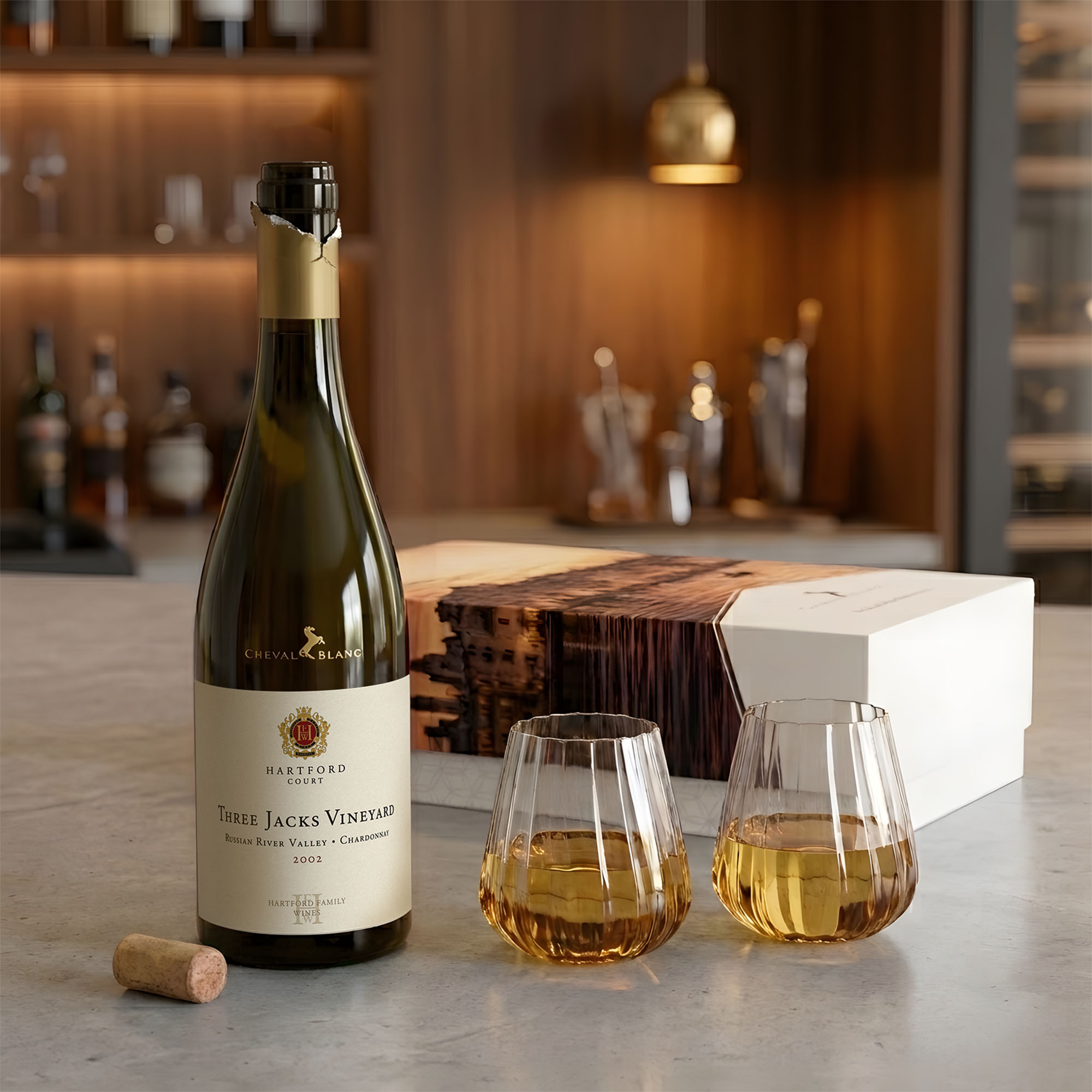 Hartford Court Chardonnay Three Jacks + Optica Stemless Glasses 0