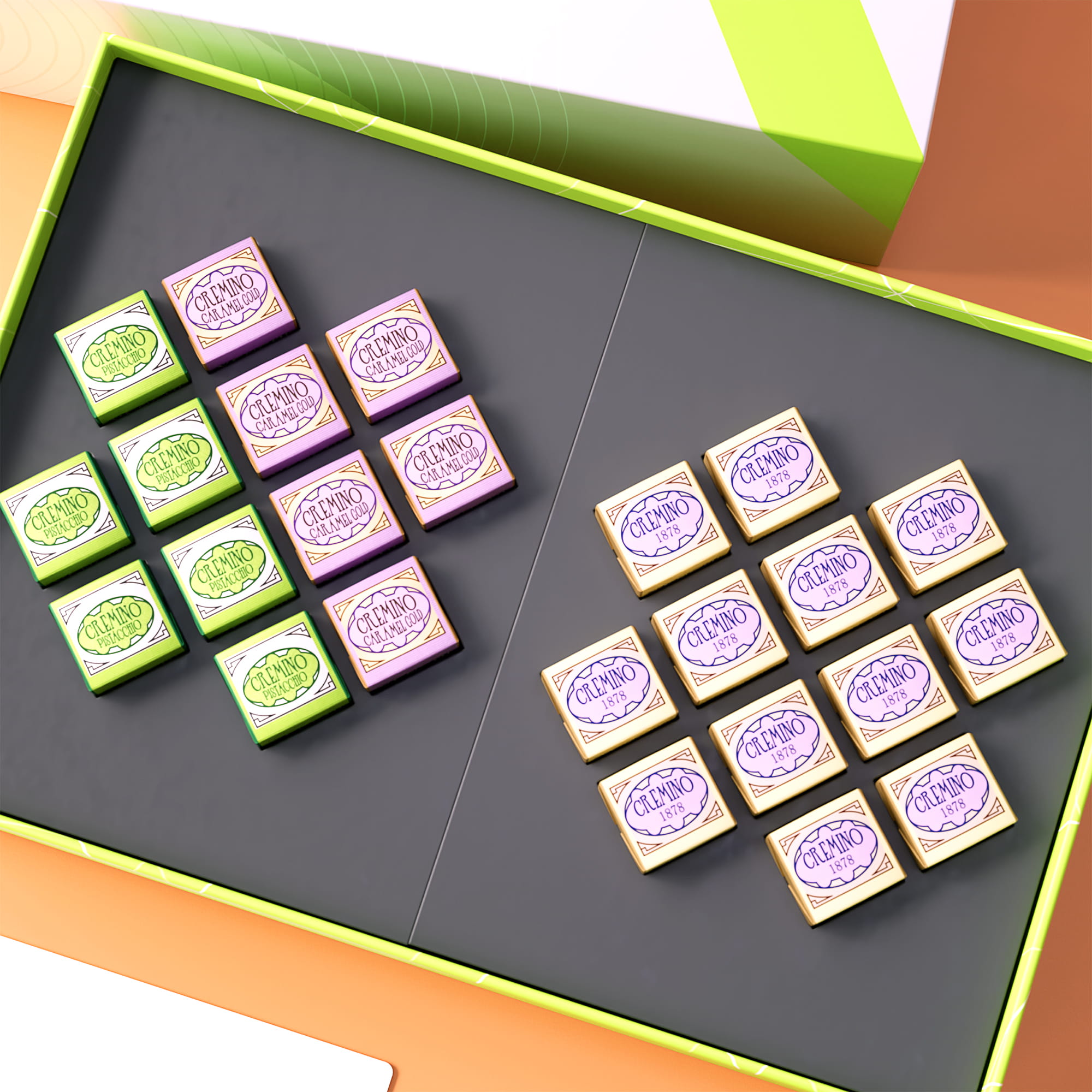 Venchi Cremino Pistacchio + Caramel Gold + Piedmont Hazelnut (72 pieces) 2