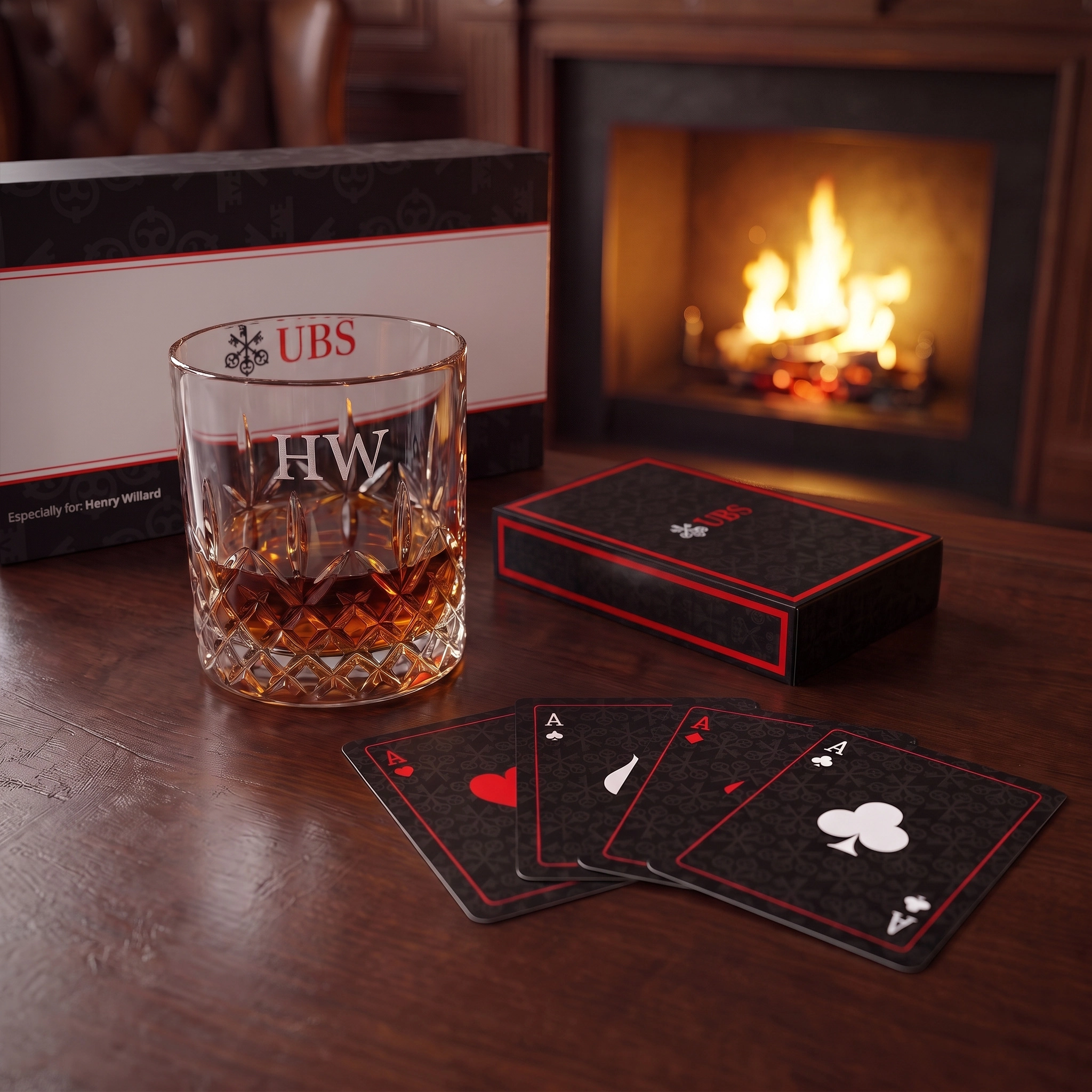 waterford crystal tumblers with custom designed playing cards
