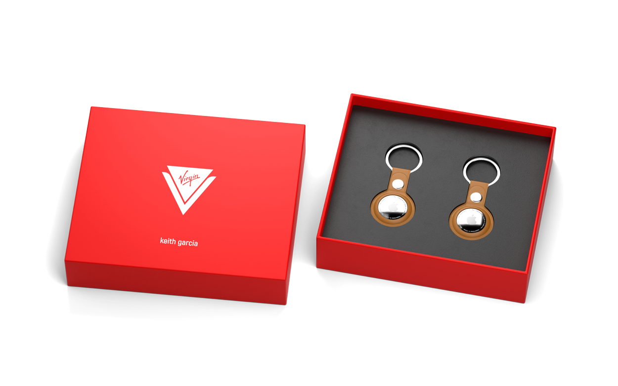 Gift set featuring a 2 pack of airtags and leather keychain airtag holder